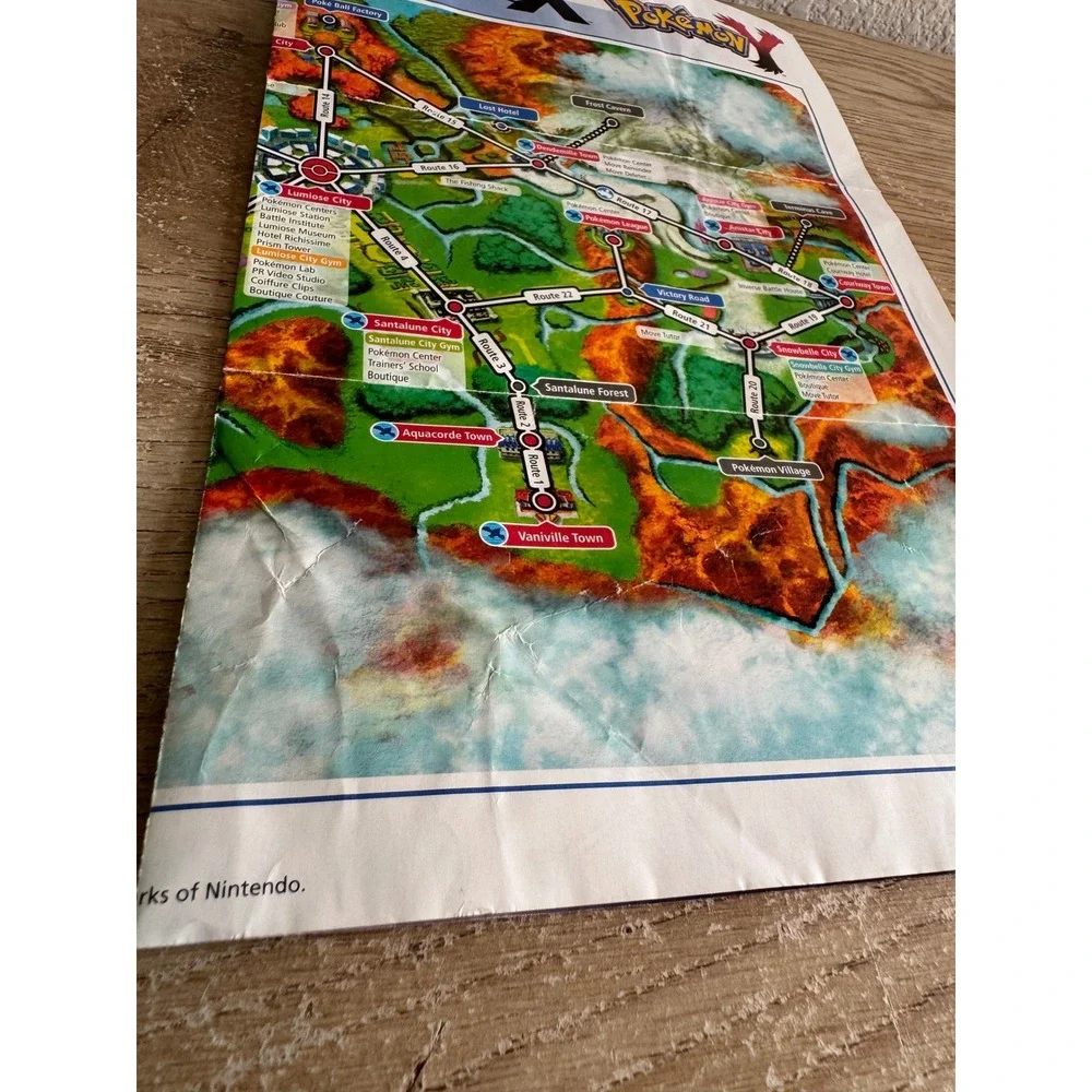 Pokemon X Y Kalos Region Map & Type Matchup Chart Poster 2013 Nintendo 14x10